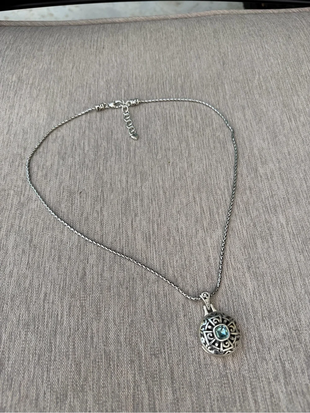BRIGHTON Locket Celtic Blue Crystal Stone Long Filigree Silver Pendant Necklace - Picture 2 of 8